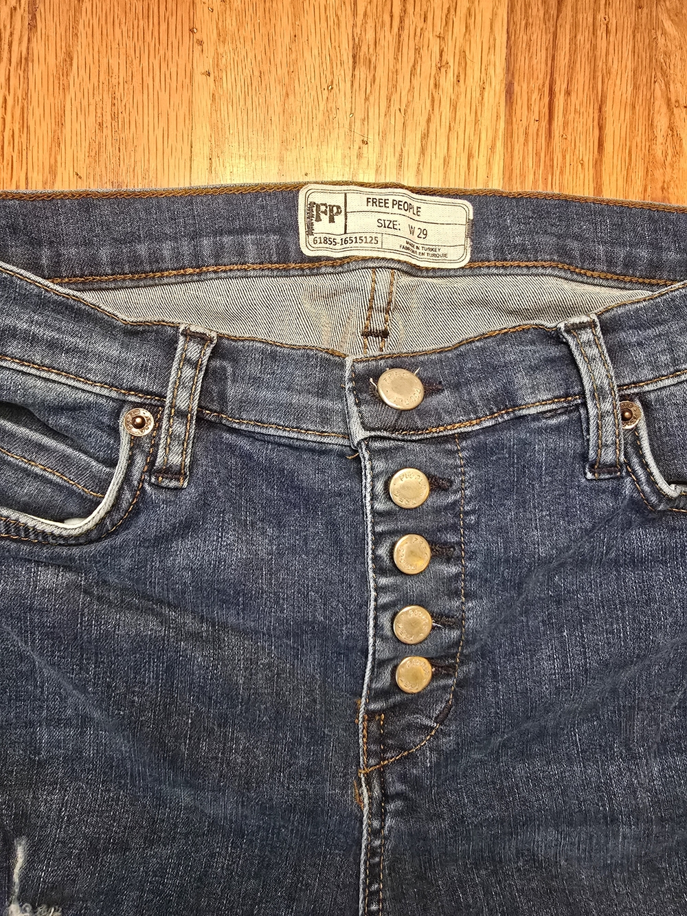 Free People Button Fly Skinny Jeans Distressed Raw Hem Women's W29